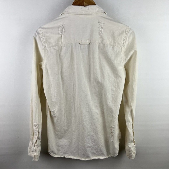 Roxy Shirt Womens Small Ivory Cream Button Up Distressed - Picture 2 of 11